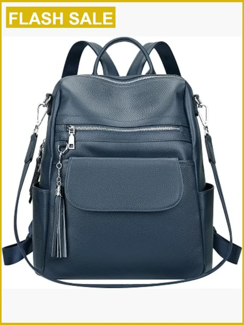 Genuine Leather Backpack Convertible Shoulder Bag Multi-Pockets Tassel Travel